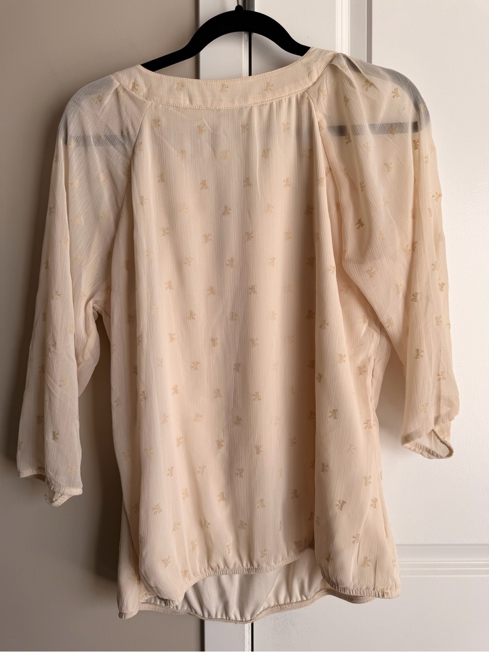 Spirit Light Cream Tie-Neck Sheer Blouse - Picture 4 of 4
